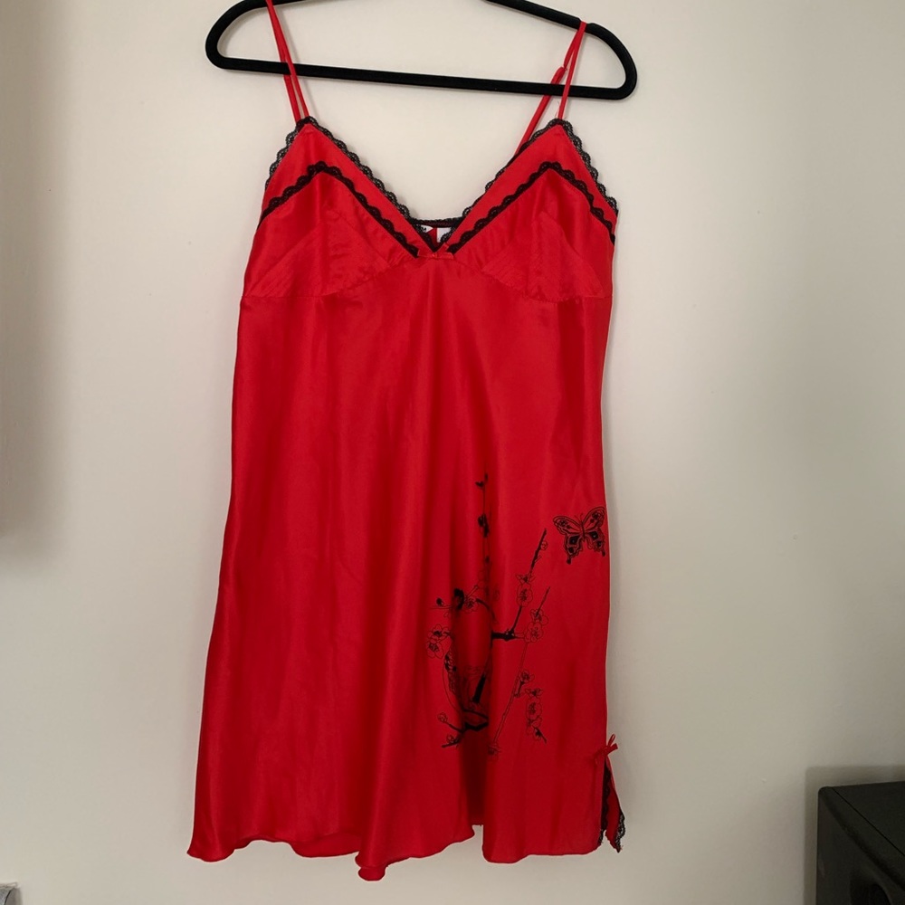 Red Slip Dress- butterfly w/ Japanese style art